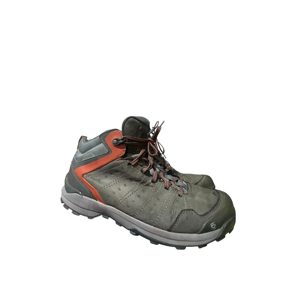 Oboz Sypes Mens 10 Gray Hiking Boots Mid Leather B-Dry Waterproof Camping Used